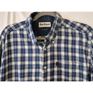 Barbour Theo Bramwell Tailored Fit Cotton Flannel Check Shirt Blue Large